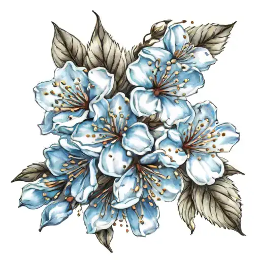 small blue cherry blossom  tattoo design idea