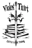 books with a dagger piercing them surrounded by dragons and the quote "Violent Little Thing" tattoo design idea