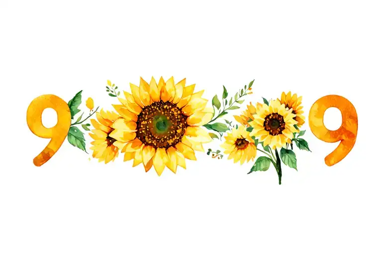 Sunflower and number 9 intertwined tattoo design idea
