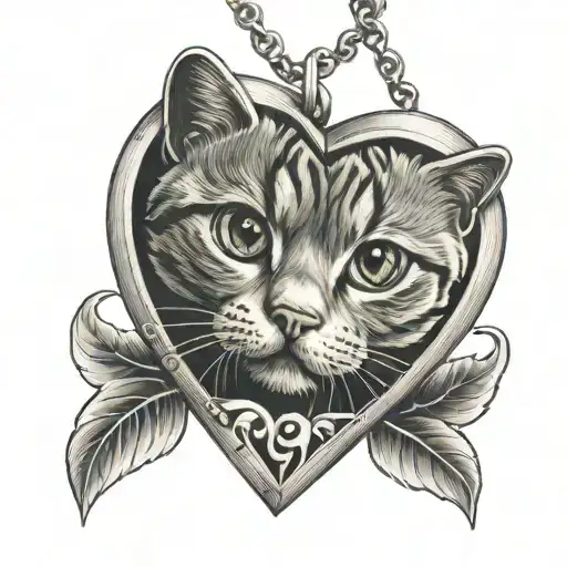 heart locket with a scottish fold inside tattoo design idea