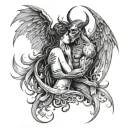 Demon kissing an angel woman tattoo design idea