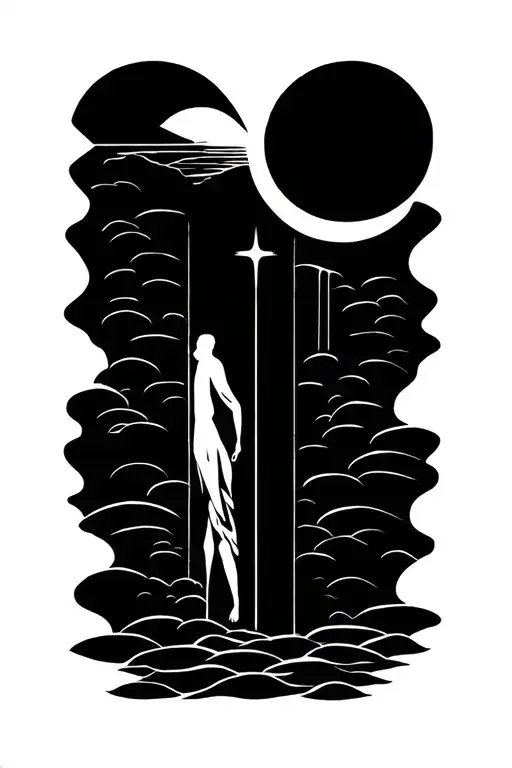 Minimalist symbolic tattoo design inspired by Plato’s philosophy, representing the Allegory of the Cave and the Theory o tattoo design idea