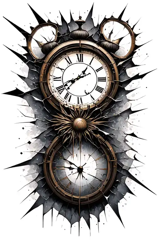 shattered clock face depicting loss child tattoo design idea