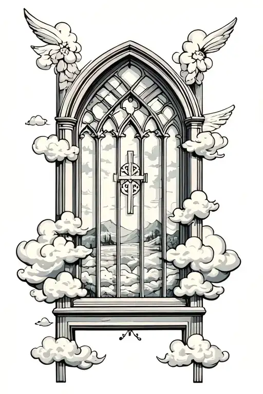 church window with clouds surrounding tattoo design idea