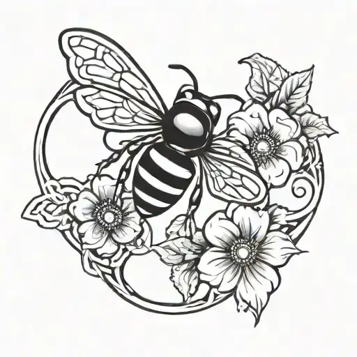 A Celtic knot design incorporating flowers and bees tattoo design idea