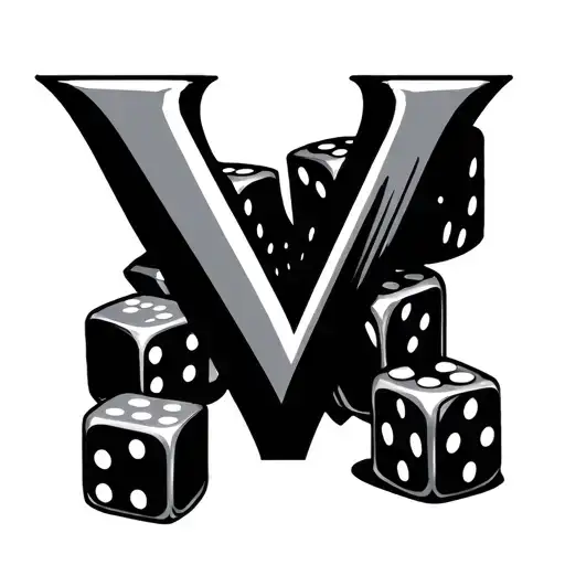 letter V with Vegas dice tattoo design idea