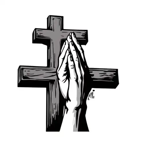 praying hands holding a cross tattoo design idea