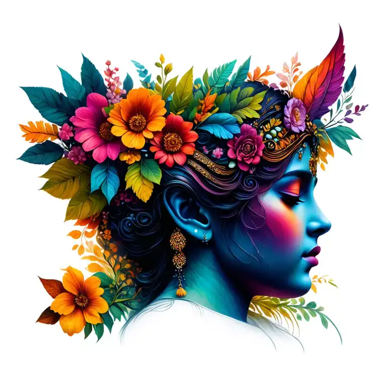 mother nature goddess very colorful like change it throughout all seasons of colorz and make her facing the right with f tattoo design idea