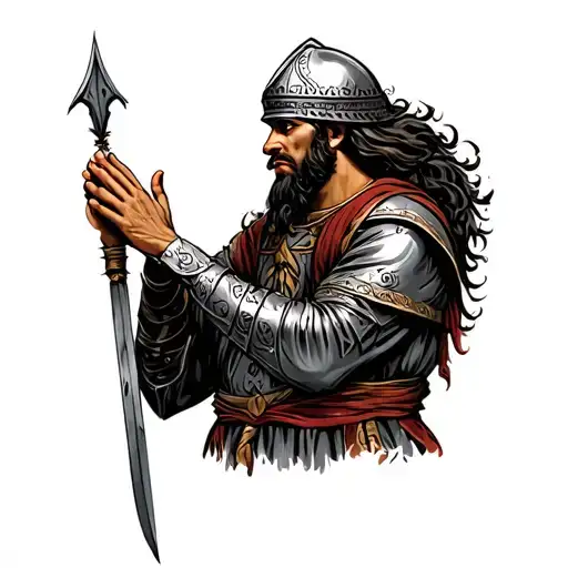 conquistador, praying tattoo design idea