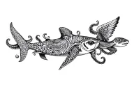 polynesia tattoo featuring ocean elements and animals including an octopus, an angel shark, turtles tattoo design idea