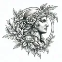 An intricate design featuring the Greek goddess Athena surrounded by olive branches, representing wisdom and peace tattoo design idea