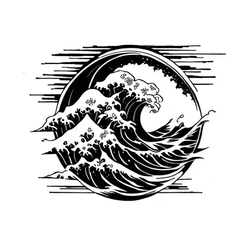 lesbian symbol incorporated with Japanese wave tattoo tattoo design idea