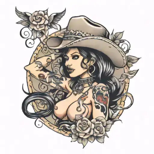 nude cowgirl tattoo design idea
