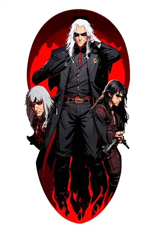 Anime tattoo with Alucard from Hellsing, Old Man Zangetsu and Igris from Solo Leveling tattoo design idea