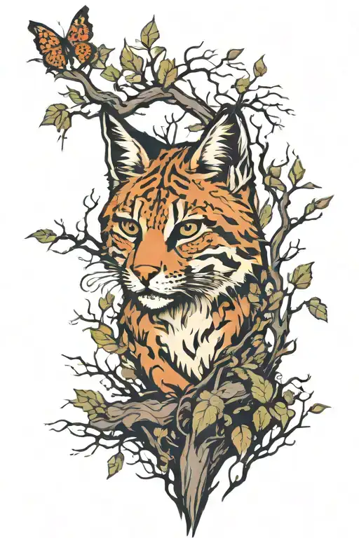 Bobcat forest trees looking tattoo design idea