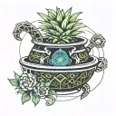 witch cauldron pineapples tattoo design idea