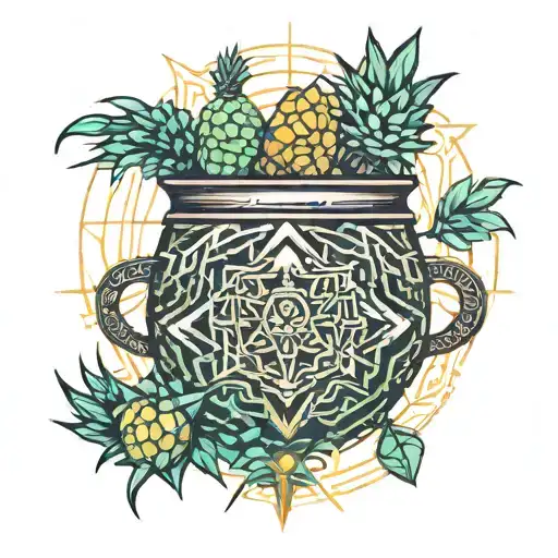 witch cauldron pineapples tattoo design idea