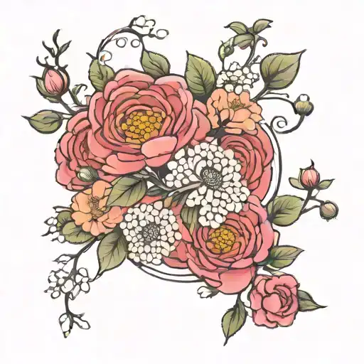 Ranunculus and Japanese plum flower entwined together tattoo design idea