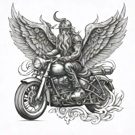 norse mythology and harley davidson tattoo design idea