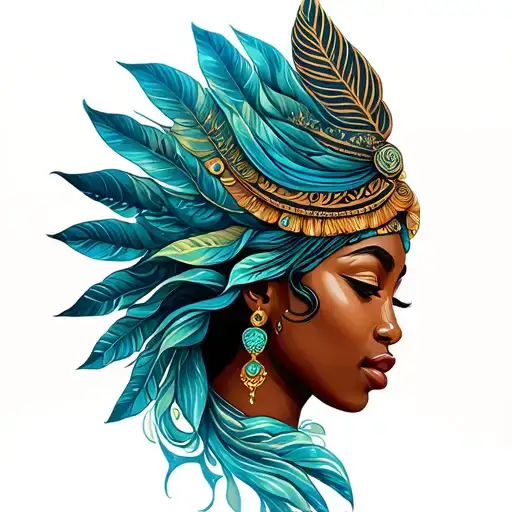 Yemayá the goddess of the sea, with features of African women tattoo design idea
