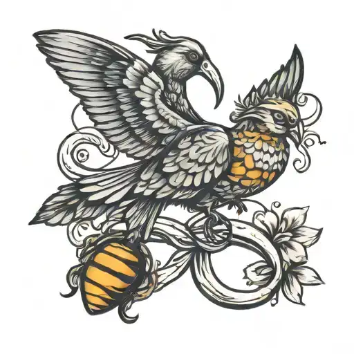 Dodo bird, honey bee, infinity symbol intertwined tattoo design idea