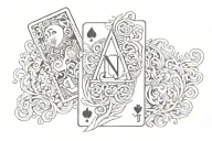 on the left side playing card with the letter N, on the middle joker card, on the rigth side playing card with  letter P tattoo design idea