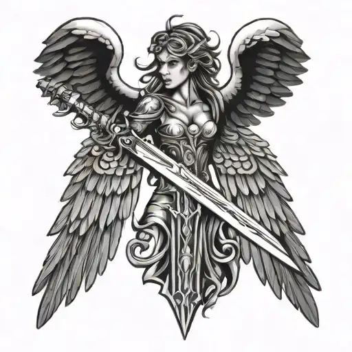 valkyrie wings with a sword tattoo design idea