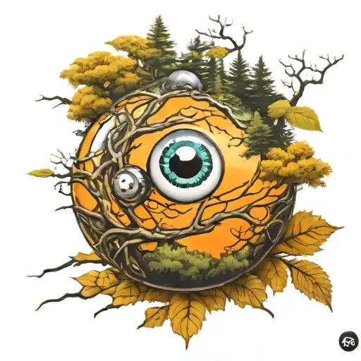 orange billiard ball in the forest tattoo design idea