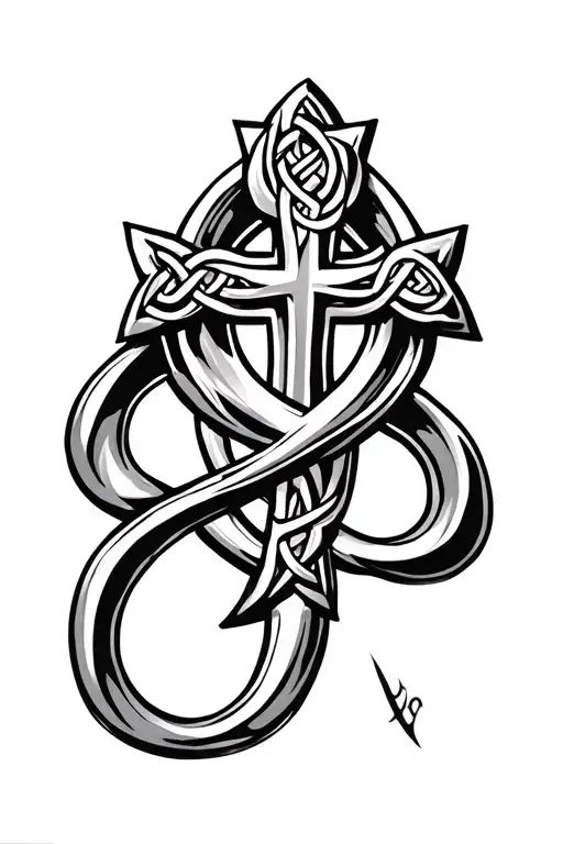 3 nail cross and chi-rho symbol surrounded by Celtic trinity Knot tattoo design idea