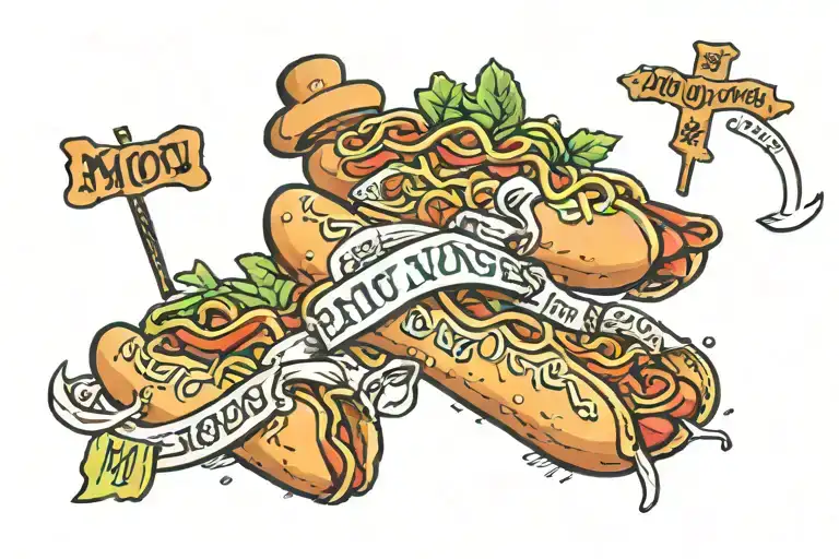 Words "Mo Money Mo Hot Dog Boards" tattoo design idea
