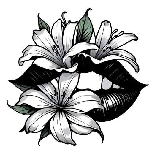 "Slim " lilly flowers and a kiss mark tattoo design idea