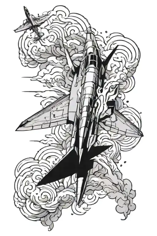 fighter jet with smoke swirling tattoo design idea