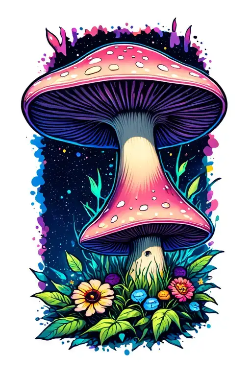 galaxy background psychodelic trippie mushroom tattoo design idea