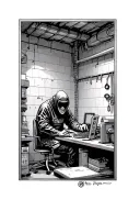 A hacker working in a basement alone  tattoo design idea