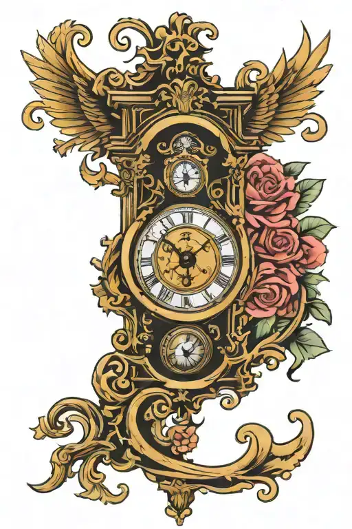 grandfather clock face tattoo design idea
