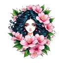 Sirena name with cherry blossom pink flowers intertwined tattoo design idea