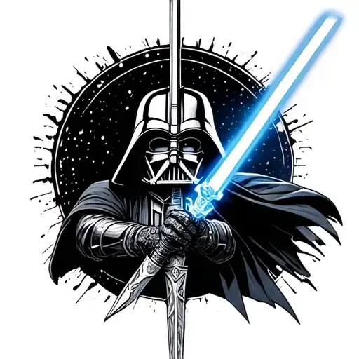 half the oblivion keyblade kingdom of hearts and half darth vader lightsaber  tattoo design idea