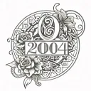 BLACKWORK Chicano style tattoo with the number 2004 in the image. tattoo design idea