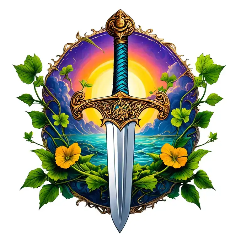 Irish sword surrounded tattoo design idea