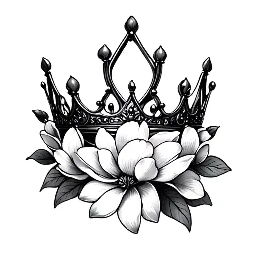 a dainty tiara crown made of magnolia flowers tattoo design idea