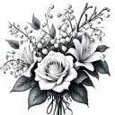 rose, Lily of the valley, hawthorn, and honeysuckle bouquet  tattoo design idea