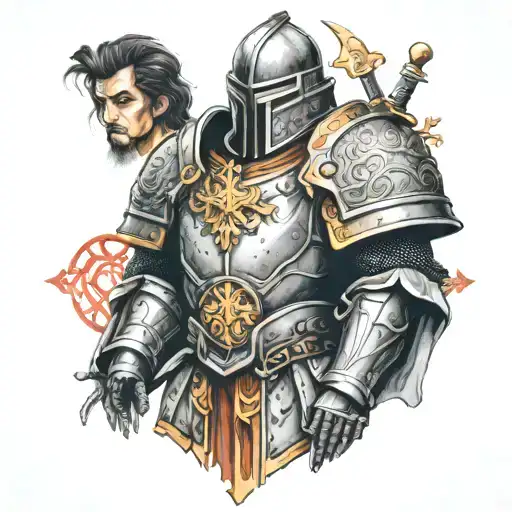 armor of God in the form of a medieval robe tattoo design idea