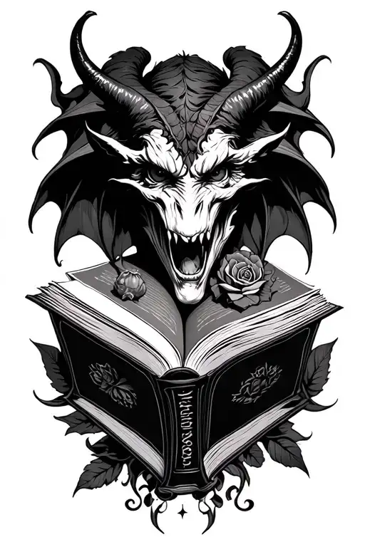 dark romance demon book lover tattoo black and grey tattoo design idea