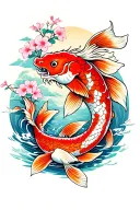 koi fish swimming upstream+cherry blossoms+dragon+Japanese clouds tattoo design idea