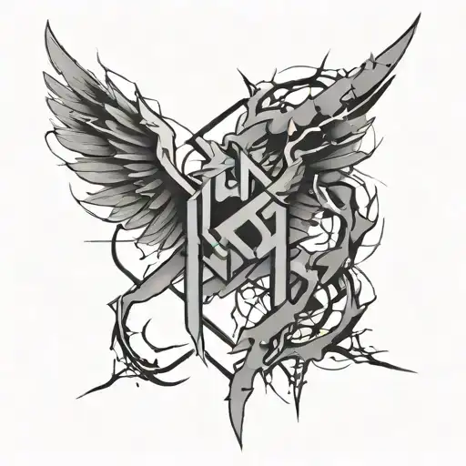 Linkin park logo intertwined with hybrid theory album tattoo design idea