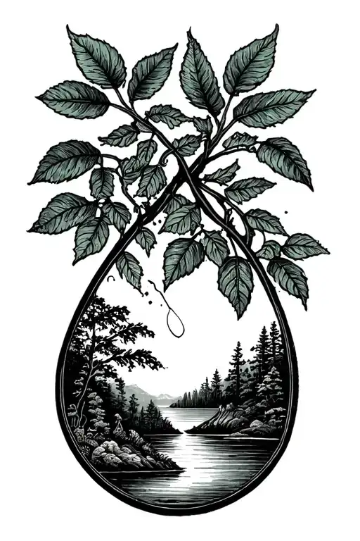 tear drop nature scene tattoo design idea
