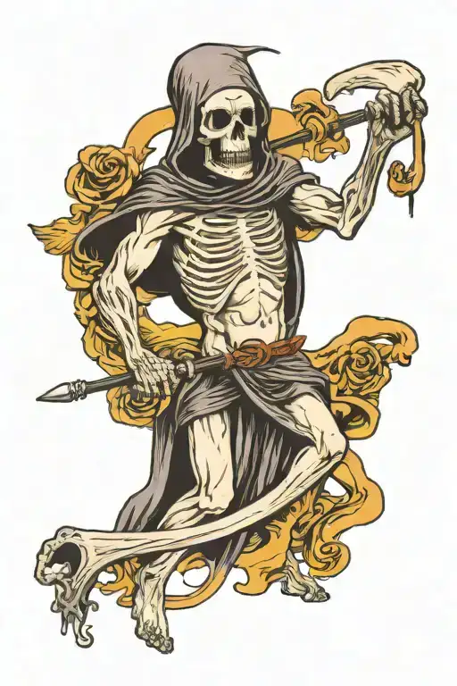 nude grim reaper masturbating titties tattoo design idea