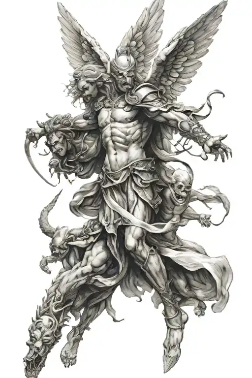 Michael arch angel fighting demons  tattoo design idea