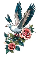 Rose feather and a dove flying tattoo design idea