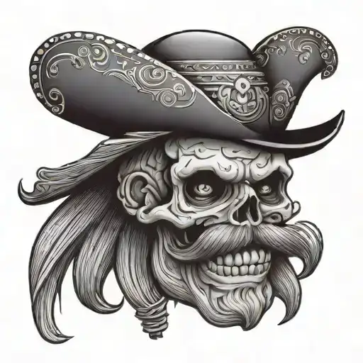 skull with mustache and beard wearing a sombrero tattoo design idea